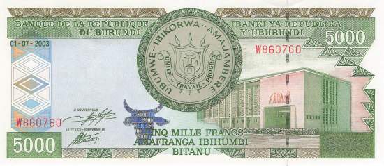 Burundi p42b 5000 Francs 2003